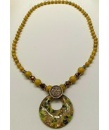 NEW 34&quot; GOLD YELLOW GREEN NECKLACE W/ LARGE IRIDESCENT PENDANT WOMEN&#39;S - $17.81