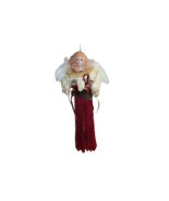 Porcelain Head Hand Dangling Tassel Angel Christmas Ornament Feather Win... - $213.11 MXN