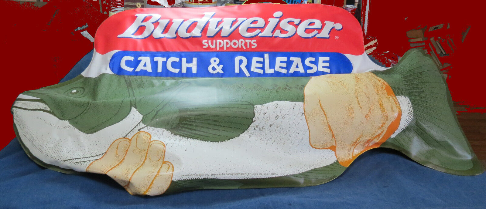 Vintage Budweiser Inflatable Bass Catch & Release  Sign / Man Cave Over 2 ft - £18.54 GBP