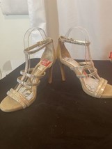 Gianni Bini Platinum Collection Gold Gemma Crystal Embellished Caged Sandals 7.5 - £25.06 GBP
