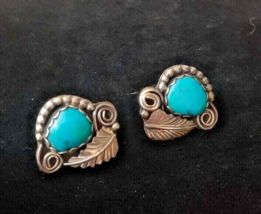 Old Pawn Larry  Sandoval Vintage Turquoise Earrings Signed LS Sterling 925 - £85.05 GBP