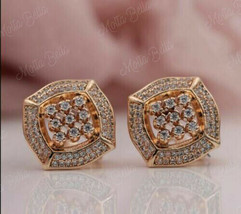 1.45Ct Round Cut Diamond Cluster Snap Closure Stud Earrings 14K Rose Gold Finish - £72.46 GBP