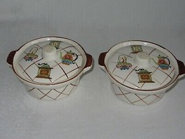 2 Fred Roberts Co San Francisco Vtg Retro Soup Bowls Lid Casserole Ovenproof - £24.90 GBP