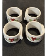 Sango White Christmas Napkin Rings Set of 4 – Holly Berry Porcelain Japa... - $31.38 CAD