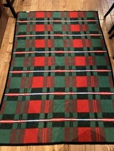 Vintage BIEDERLACK Blanket Red Green Plaid Christmas Made in USA 76 X 52 in - £26.54 GBP