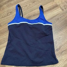 Lands End Colorblock Ribbed Tankini Swim Top Scoop Neck Size 6 Navy Blue White - £22.15 GBP