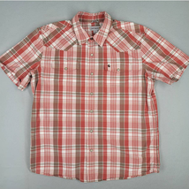 Carhartt Men&#39;s Shirt Large Pearl Button Up Red-Orange Brown Plaid Casual SS - £17.01 GBP