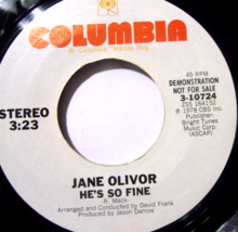 Jane Olivor-He&#39;s So Fine-45rpm-1978-NM   Promo - £10.05 GBP