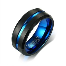 Basic 8mm Tungsten Carbide Rings for Men Jewelry Stylish Thin Line Style Wedding - £146.01 GBP