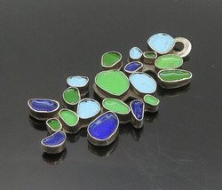 925 Silver - Vintage Modernist Enamel Colored Artistic Long Pendant - PT15592 - £128.20 GBP