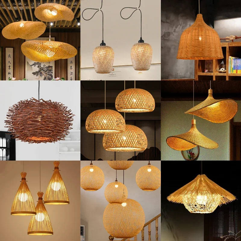 Retro Bamboo Pendant Lamp E27Chandeliers Handmade knitting 12W LED Bulbs - £18.65 GBP+