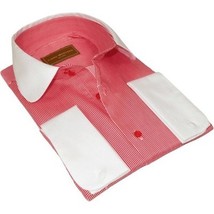 Men 100% Cotton Dress Shirt CIERO MONTERO Turkey 1A99-53 White Red Slim Fit image 3
