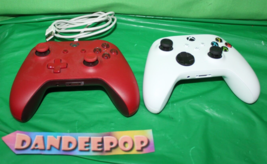 2 Microsoft Video Game Controllers Red 1708 And White 1914 - £59.33 GBP