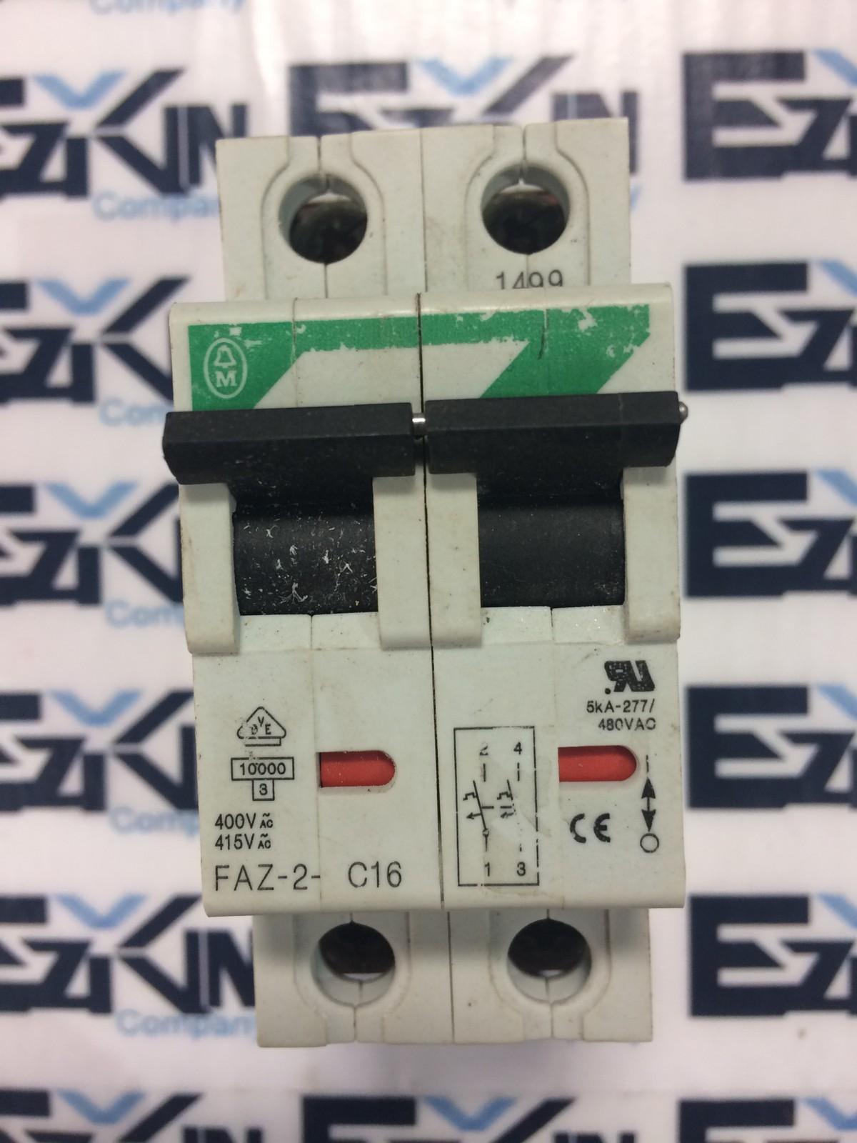 Moeller FAZ-2-C16 2-Pole Circuit Breaker 277-480VAC 16A  - $12.80