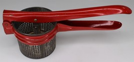 Vintage Potato Masher Metal Red Handle Ricer Food Press Retro Kitchen - $15.88