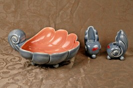 Red Wing Pottery Org. Labels Console Dish Shell Candle Holders Set Pink Blue VTG - £109.57 GBP