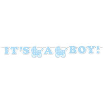 It's a Boy Gingham Ribbon Party Banner - Baby Shower Party Supplies - $6.43