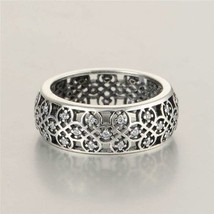 925 Sterling Silver Intricate Lattice Ring with Clear CZ Stackable Ring  - £14.67 GBP