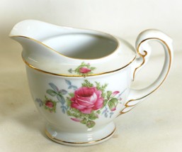 Dresden Rose Footed Creamer Pink &amp; White Roses Gold Pin Lines NW-9/742 - £15.40 GBP