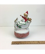 Vtg Christmas Holiday Musical Figurine Girl Santa Outfit Sleigh Sled Cer... - £14.88 GBP
