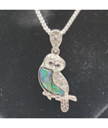 Silver Tone Abalone Owl Pendant Necklace - 27&quot; - £15.12 GBP