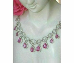 35 Ct Pear Cut Pink Sapphire Simulated Tennis Necklace 925 Silver Gold Plated - £309.62 GBP