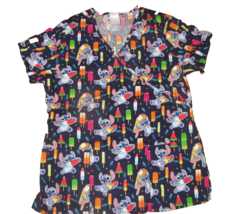 Disney&#39;s STITCH &amp; Popsicles Summertime Nurses Scrubs Shirt Size M - £11.85 GBP