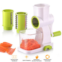 Rotary Cheese Grater - Manual Vegetable Slicer With 3 Cylinder &amp; Bowl - £27.26 GBP