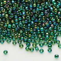 Matsuno 8/0, Transp Emerald Green AB, Round Seed Bead, 50g, glass - $6.00