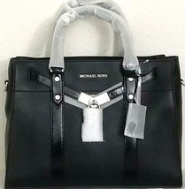 Michael Kors Hamilton Nouveau Black Silver Lock &amp; Key Large Satchel Bagnwt! - £184.72 GBP