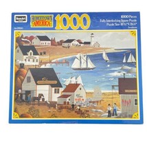 Rose Art Jigsaw Puzzle SEASHORE FISHING TOWN 1000 Piece Rose Art  - $19.34