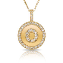 14K Solid Yellow Gold Round Circle Initial &quot;O&quot; Letter Charm Pendant &amp; Ne... - £27.63 GBP+