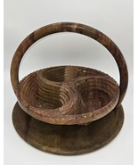 Collapsible Carved Wooden Nut Basket With 3 Compartments Foldable - $31.95
