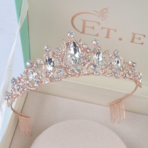 Princess Crystal Rose Gold Tiaras and Crowns Headband Girls Love Bridal Prom Wed - £23.00 GBP