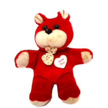 Vintage Mini Valentine Plush Stuffed Bear Love You Red White 5&quot; Polka Dot Tie - £8.55 GBP