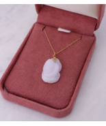 Fine 14k Carved Pale Lavender Jadeite Jade Koi Fish Pendant Necklace  1&quot;... - $395.19