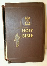 VTG The Holy Family ed Bible Catholic Press 1950 faux leather illustrated tabs - £35.88 GBP