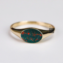 Natural Bloodstone Ring, Gold Bloodstone Ring Signet Ring Gold Ring, Unisex Ring - £59.69 GBP