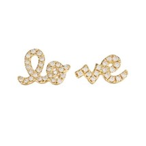 0.22CT Round Real Moissanite Love Stud Earrings 14K Yellow Gold Plated Silver - £107.17 GBP