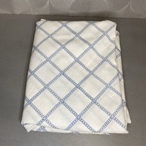 Vintage 70s Sears Perma Prest Flat Twin Sheet Blue Squares - $16.39