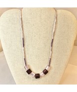 Handcrafted Beaded Necklace Purple Hues Square Beads Beautiful Jewelry NEW - £19.55 GBP