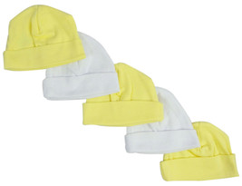 Unisex 100% Cotton Yellow &amp; White Baby Caps (Pack of 5) One Size - £11.62 GBP