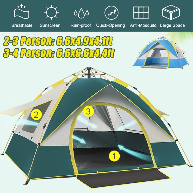 Travel Family Rainproof Windproof 1-4 Person Fully Automatic Tent Camping - £90.76 GBP+