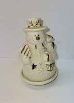 Porcelain Bisque Glowing snowman tea light holder with tealight 2 pc Star - £13.37 GBP