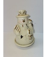 Porcelain Bisque Glowing snowman tea light holder with tealight 2 pc Star - £13.41 GBP