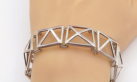 W.C. 925 Sterling Silver - Vintage Modernist Geometric Chain Bracelet - ... - £92.58 GBP