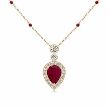 ANGARA Inverted Pear Ruby Necklace with Diamonds in 14K Solid Gold | 18&quot; Chain - £1,019.27 GBP