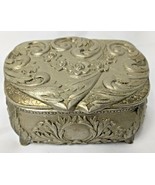 Vintage Metal Hinged Lid Footed Red Velvet Lined Jewelry/Trinket Box Japan - £22.11 GBP