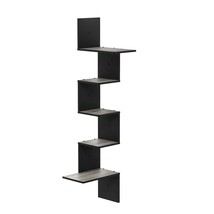 Furinno Rossi Wall Mounted Shelves, 5-Tier Rectangle, French Oak Grey/Black - £21.93 GBP