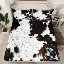 Cow Fur Fitted Sheet Queen Size White Black Brown Cowhide Bedding Set 3Pcs For K - £60.10 GBP